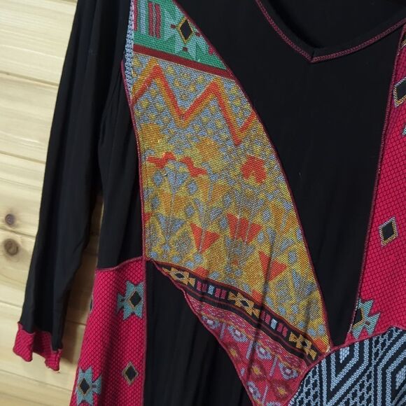 Parsley & Sage Top Womens Small Black Western Art Patchwork Pieced Blouse - Picture 4 of 10